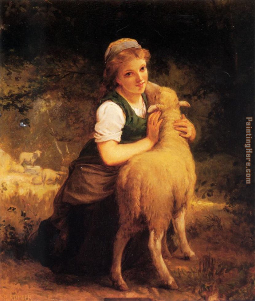 Young Girl with Lamb painting - Emile Munier Young Girl with Lamb art painting